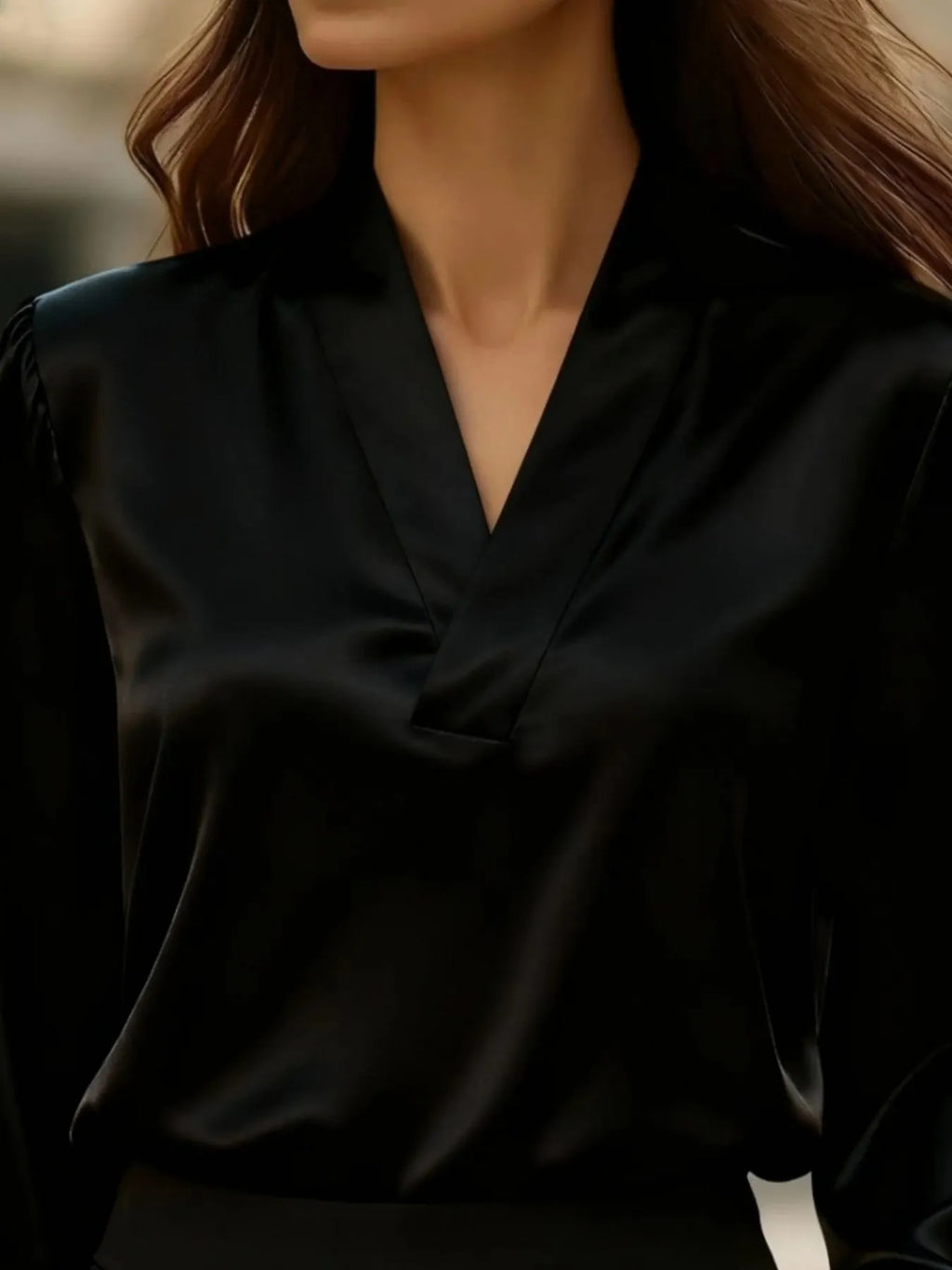 V-Neck Long Sleeve Satin Blouse