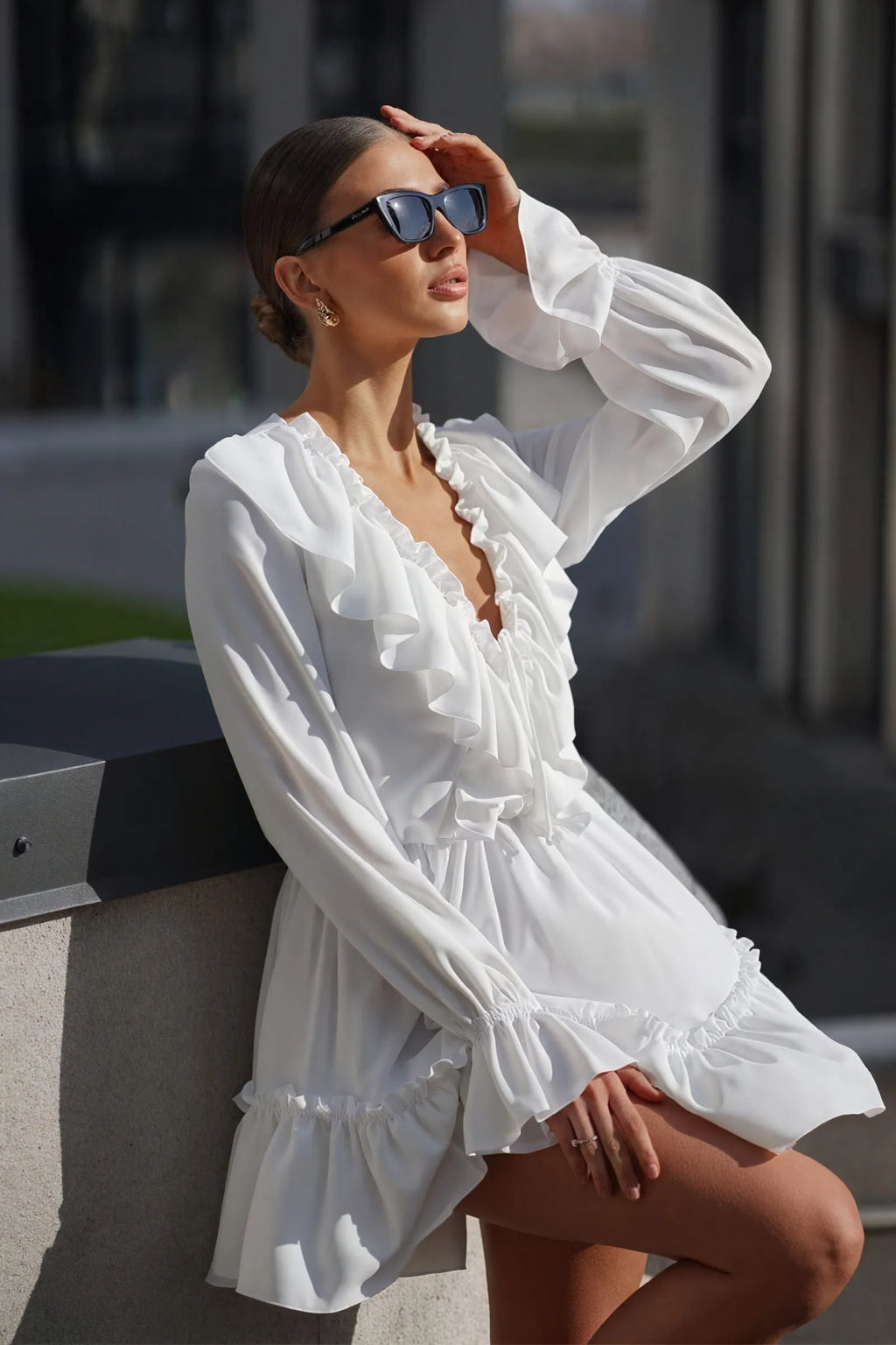 FlieÃŸendes Minikleid mit RÃ¼schen