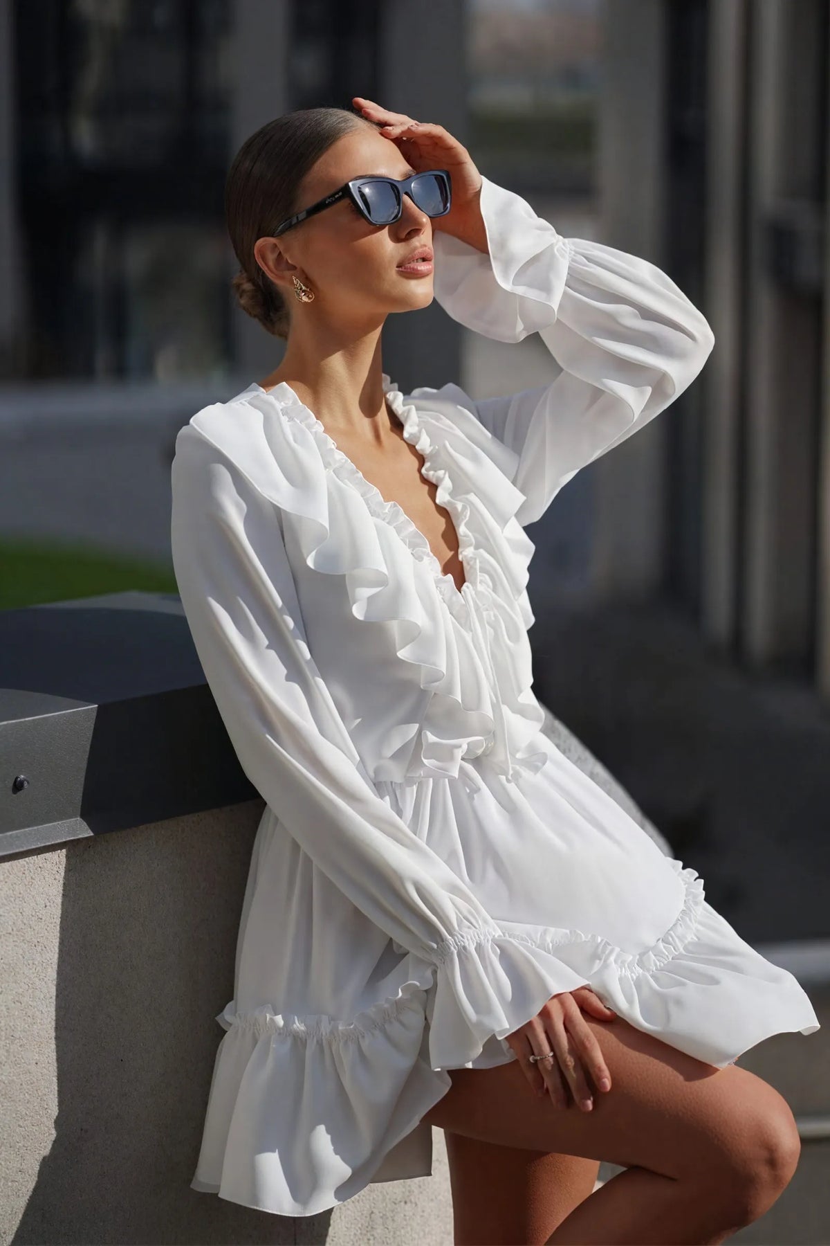 FlieÃŸendes Minikleid mit RÃ¼schen
