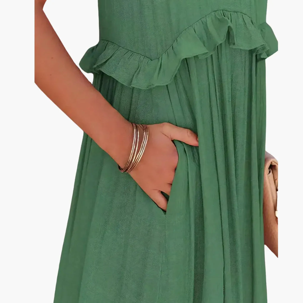 Womenâs Maxi Dress with Cascading Ruffle Tiers and Adjustable Straps