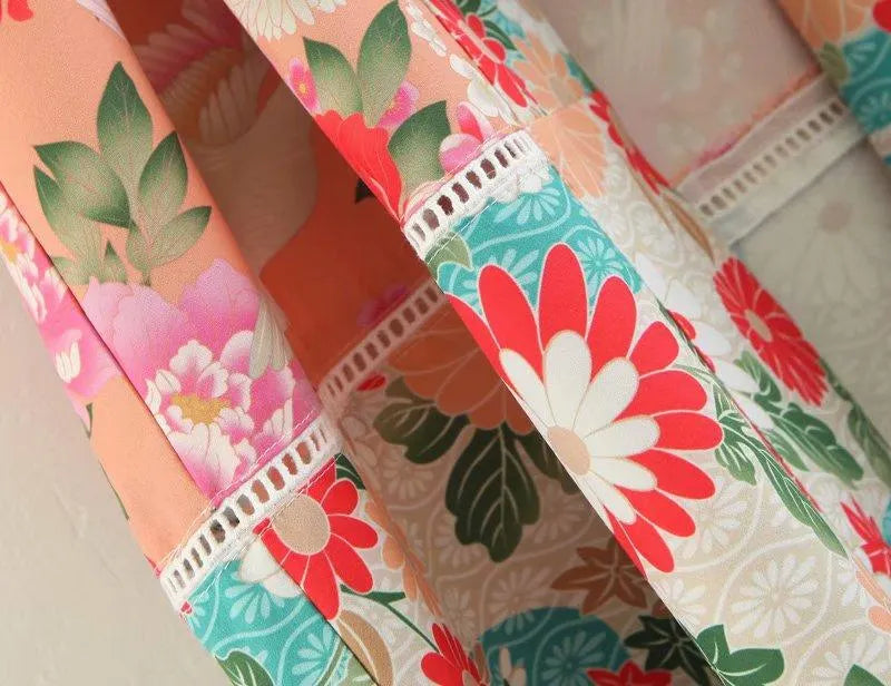 Boho Patchwork Maxi Floral Print Long Batwing Sleeve Belt Cover-up