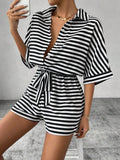 Combinaison short col Ã  revers style cardigan rayÃ©e
