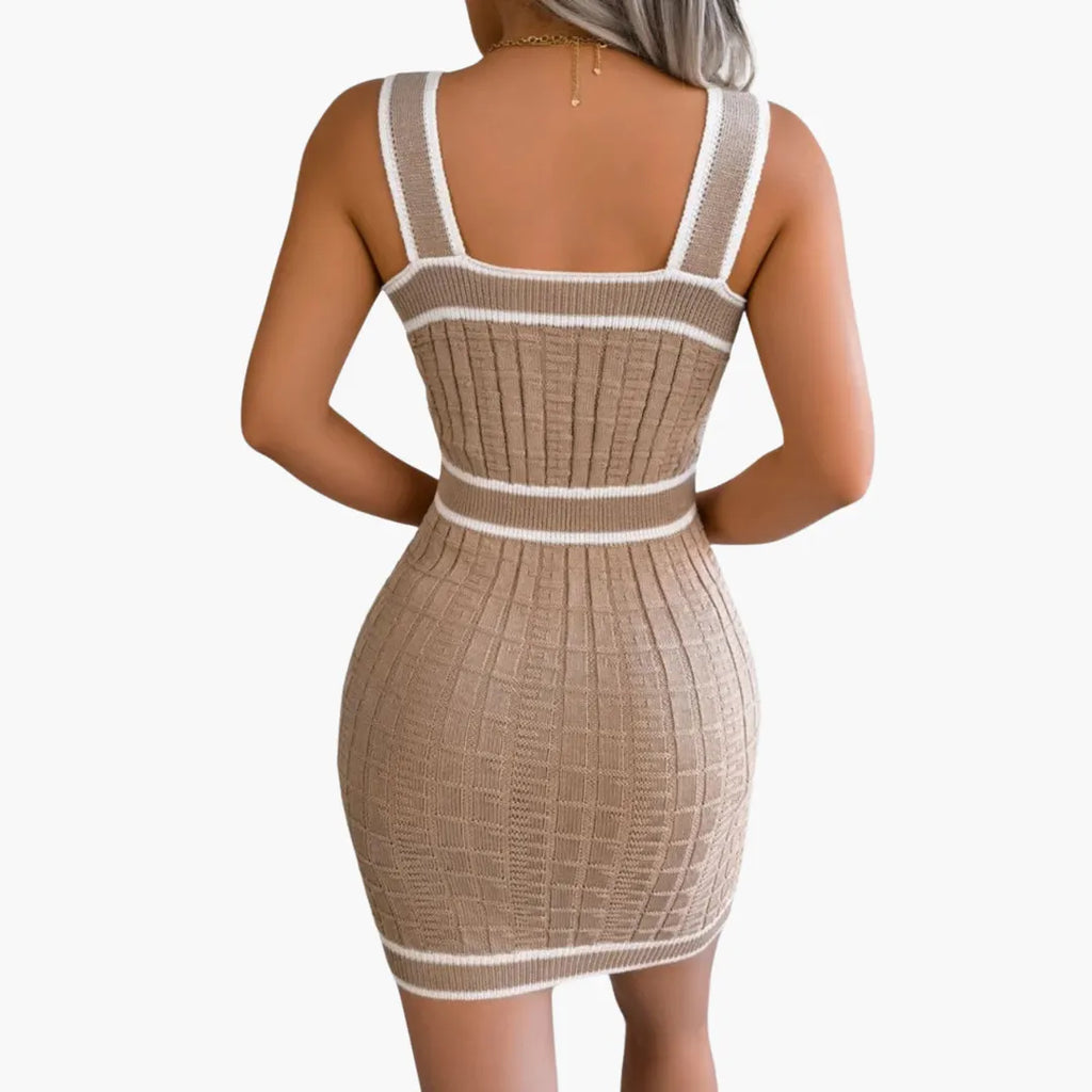 Womenâ€™s Bodycon Dress with Square Neck and Checkered Pattern