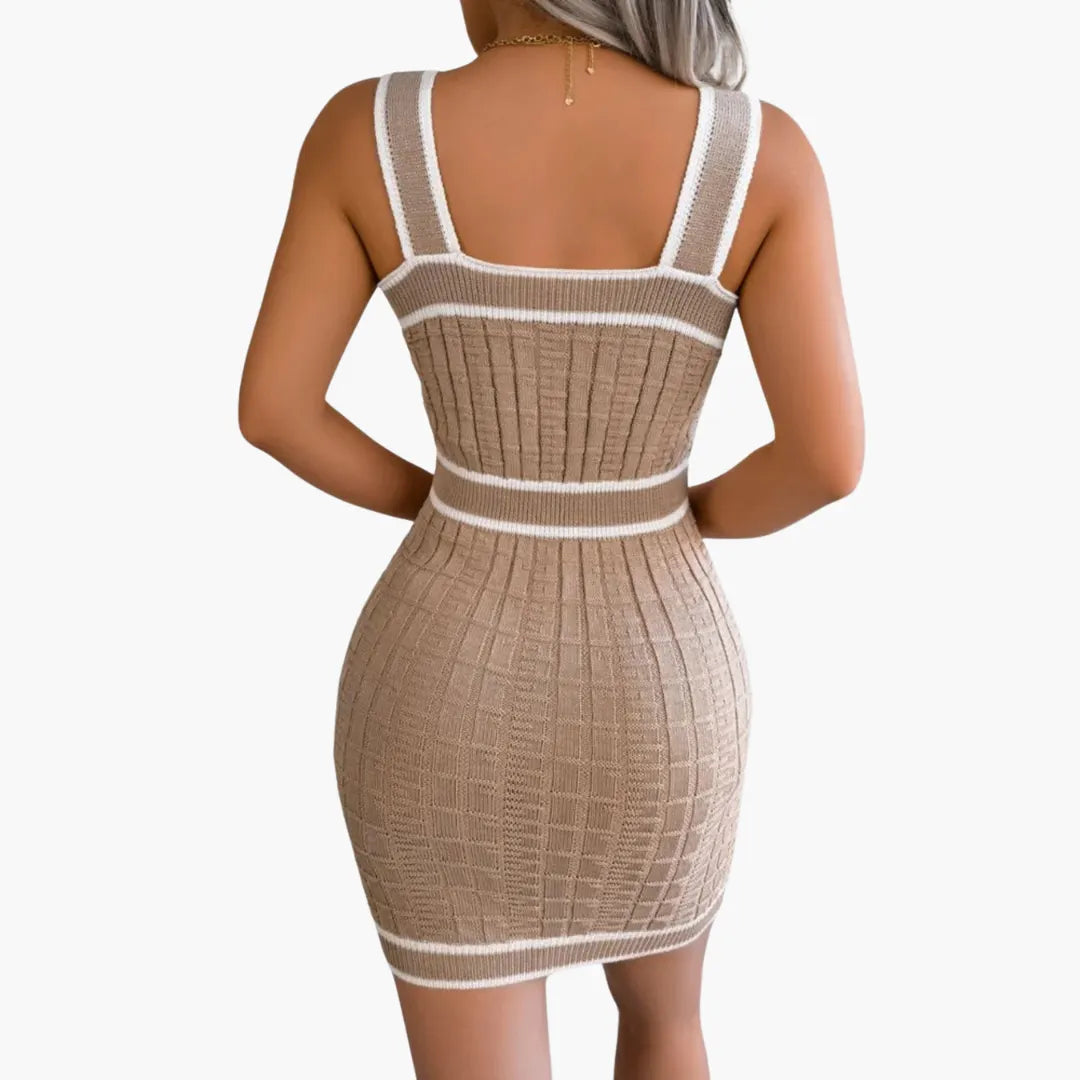 Womenâ€™s Bodycon Dress with Square Neck and Checkered Pattern