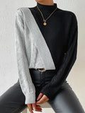 Farbblock Rollkragenpullover – Edles Zopfstrick Design