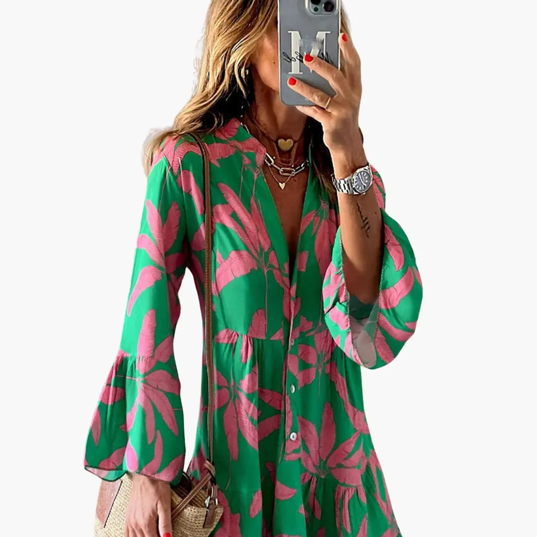 Womenâ€™s Dress with Button Front and Tiered Hem