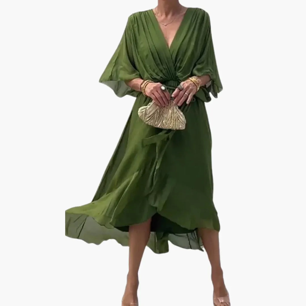 Womenâ€™s Midi Dress with Tie and Sleeves