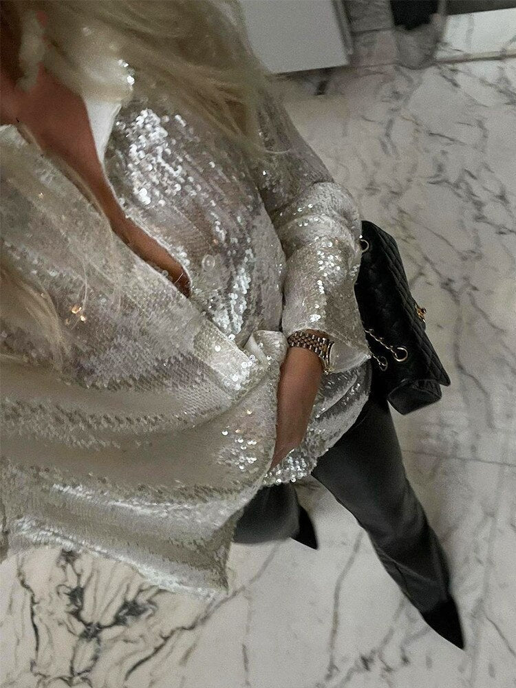 - Extragroßes Glitzerhemd für Damen