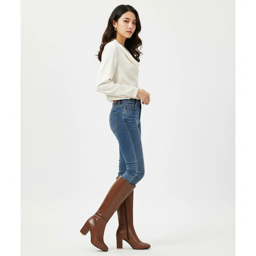 Kniehohe Lederstiefel | Mit Blockabsatz | Business Casual