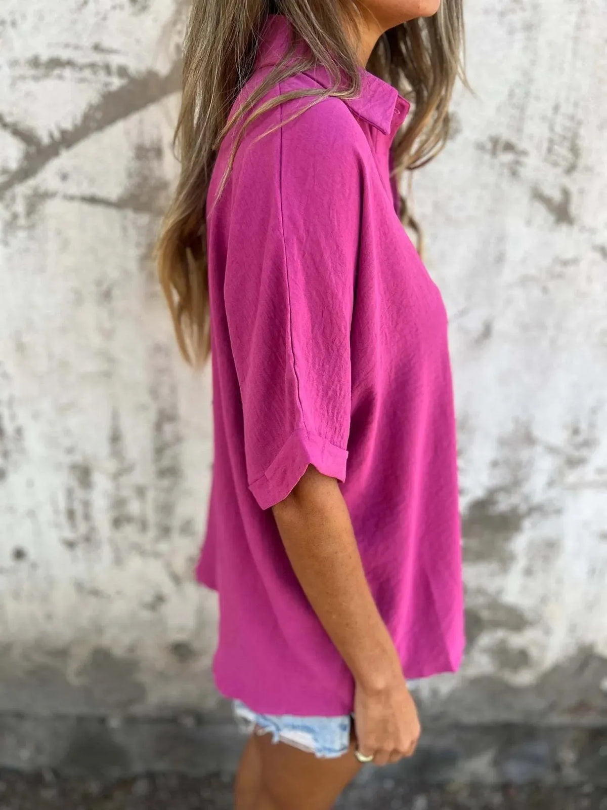 Full Size Casual Button Down Short Sleeve Loose Shirt Plus Size