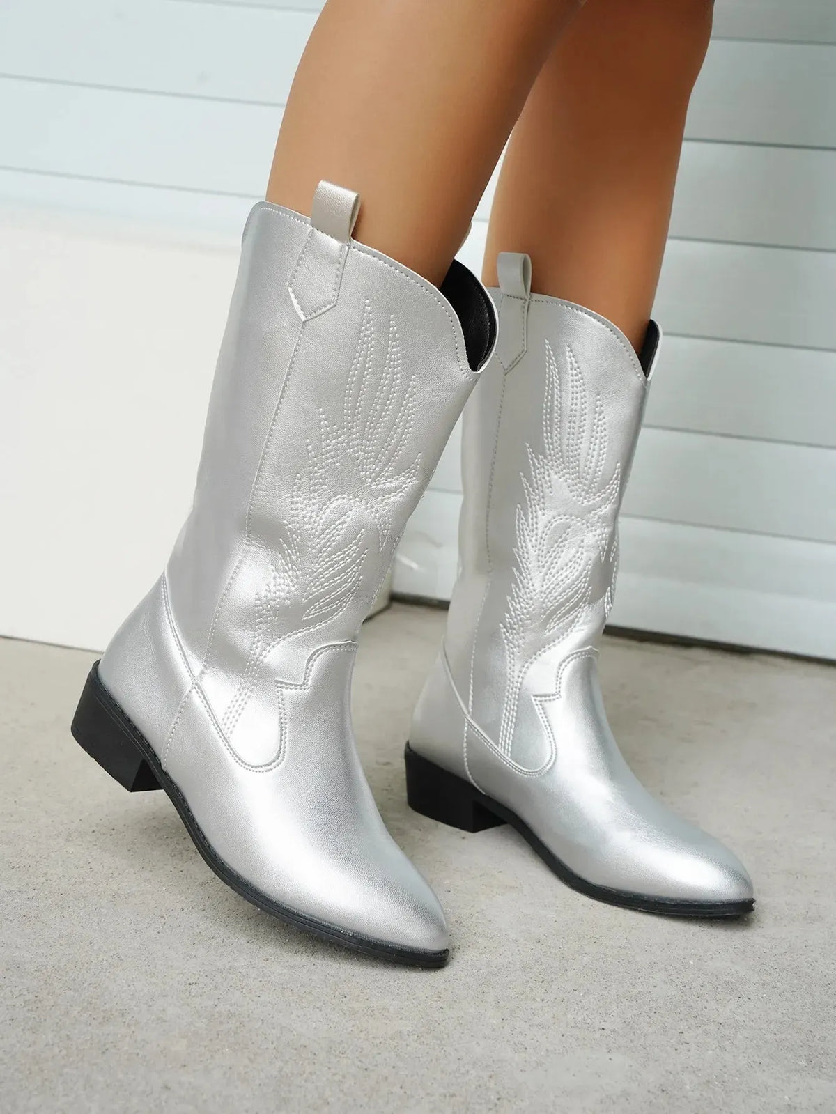 - PU-Leder-Cowboystiefel mit weichem Innenfutter