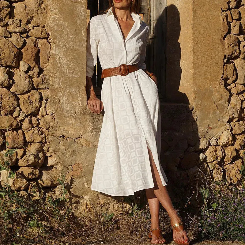 Damen Hemdkleid aus atmungsaktiver Baumwolle mit langen Ã„rmeln