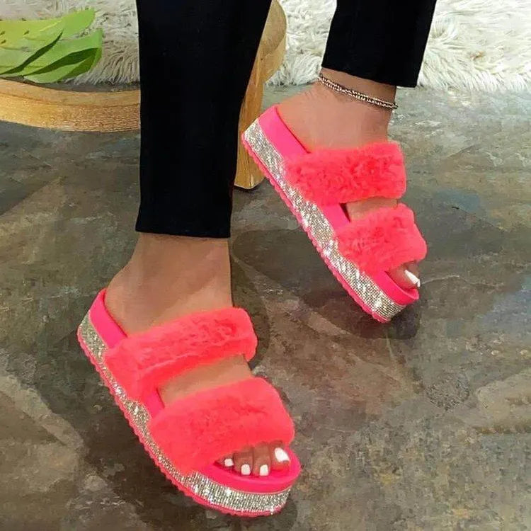Velvet and diamond wedge sandal