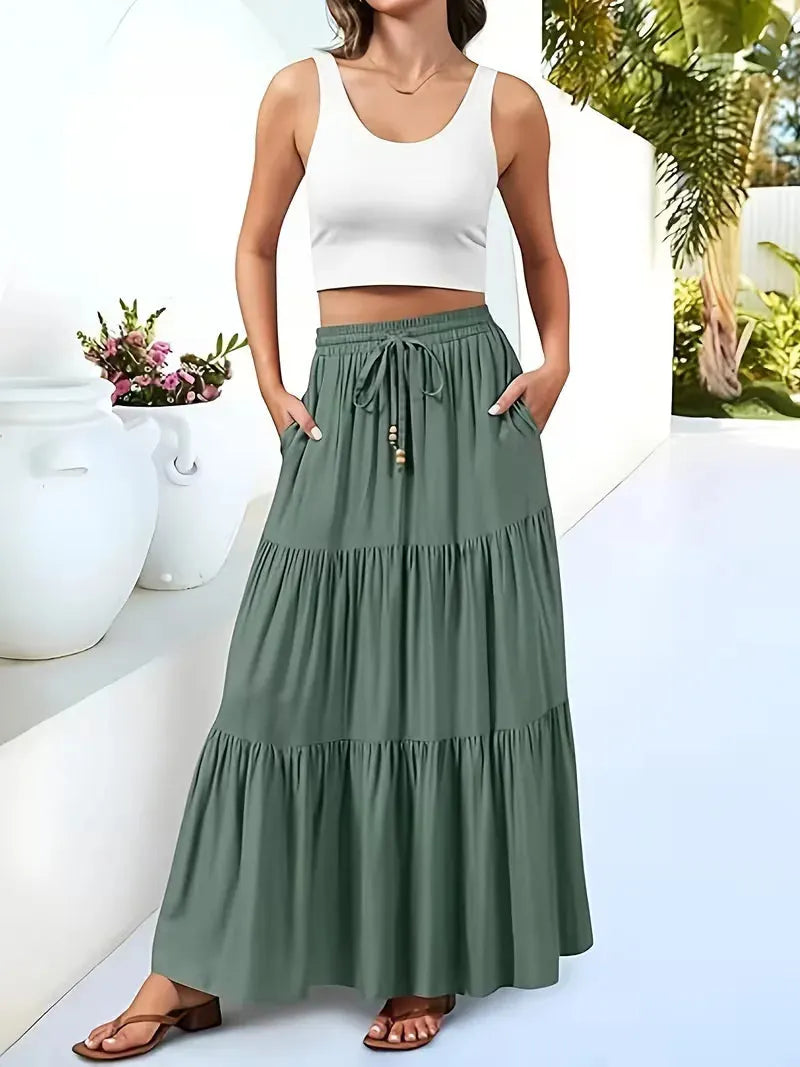 Maxi Skirt for Women with Drawstring and Summer Style