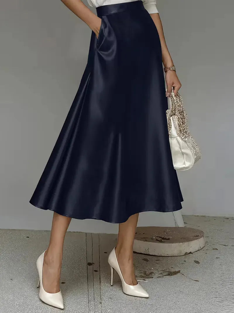 Satin Skirt for Women with High Waist and Midi Length