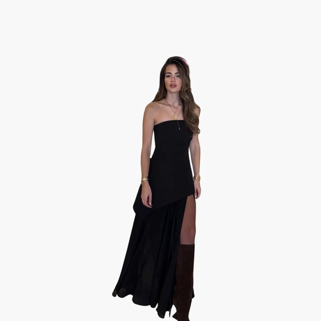Womenâ€™s Evening Dress with Sheer Skirt and Overlay