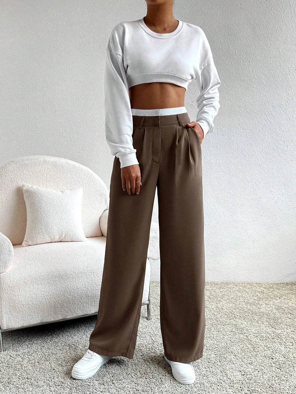 CalÃ§a Feminina Pantalona Paris Marrom com Branco