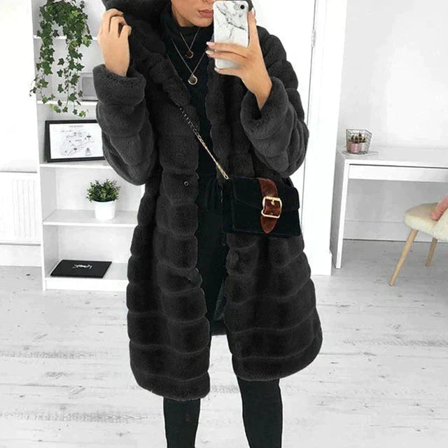 Kapuze Kunstpelz Winterjacke Damenjacke