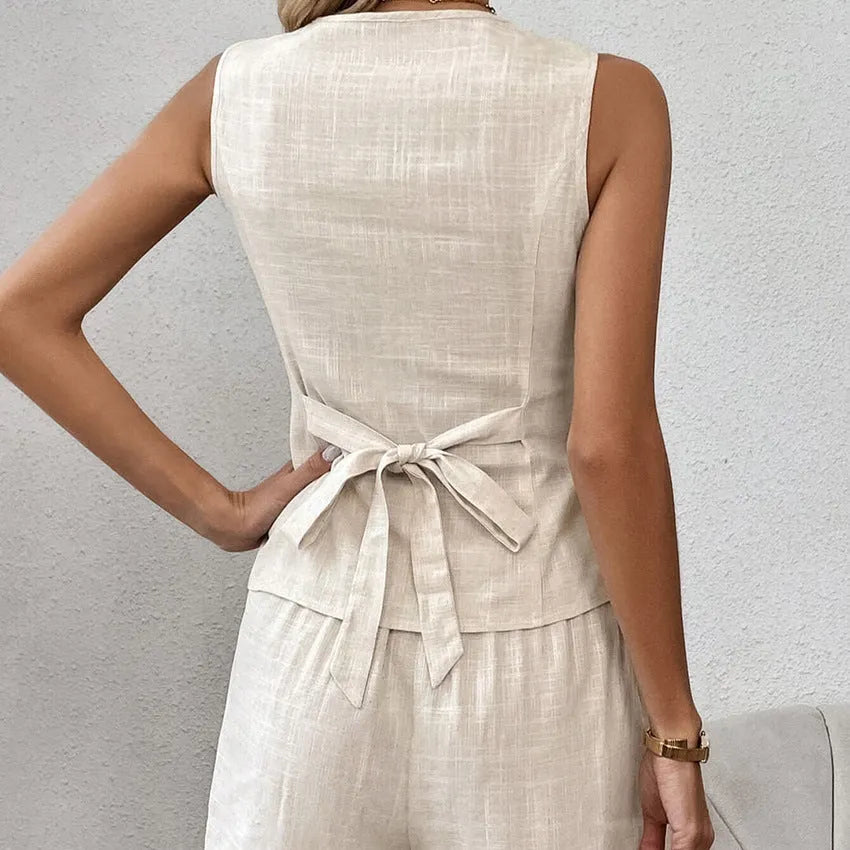 FAYLIN | 2-Delige Korte Linnen Dames Set â€“ Chic en Luchtig