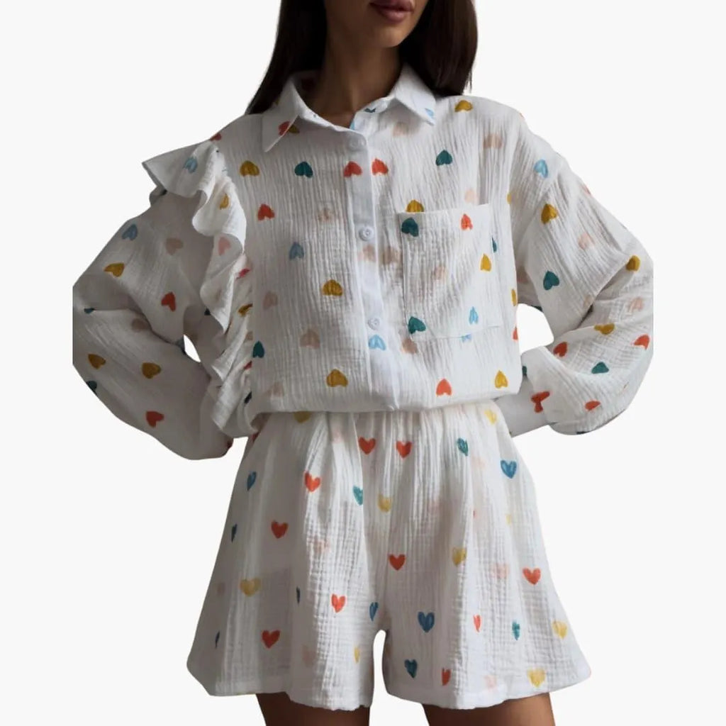 Women's Two-Piece Co-Ord Set with Button-Down Shirt and Shorts