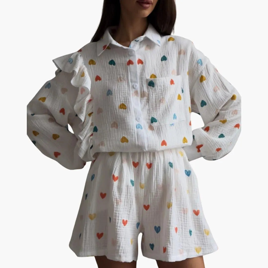 Women's Two-Piece Co-Ord Set with Button-Down Shirt and Shorts