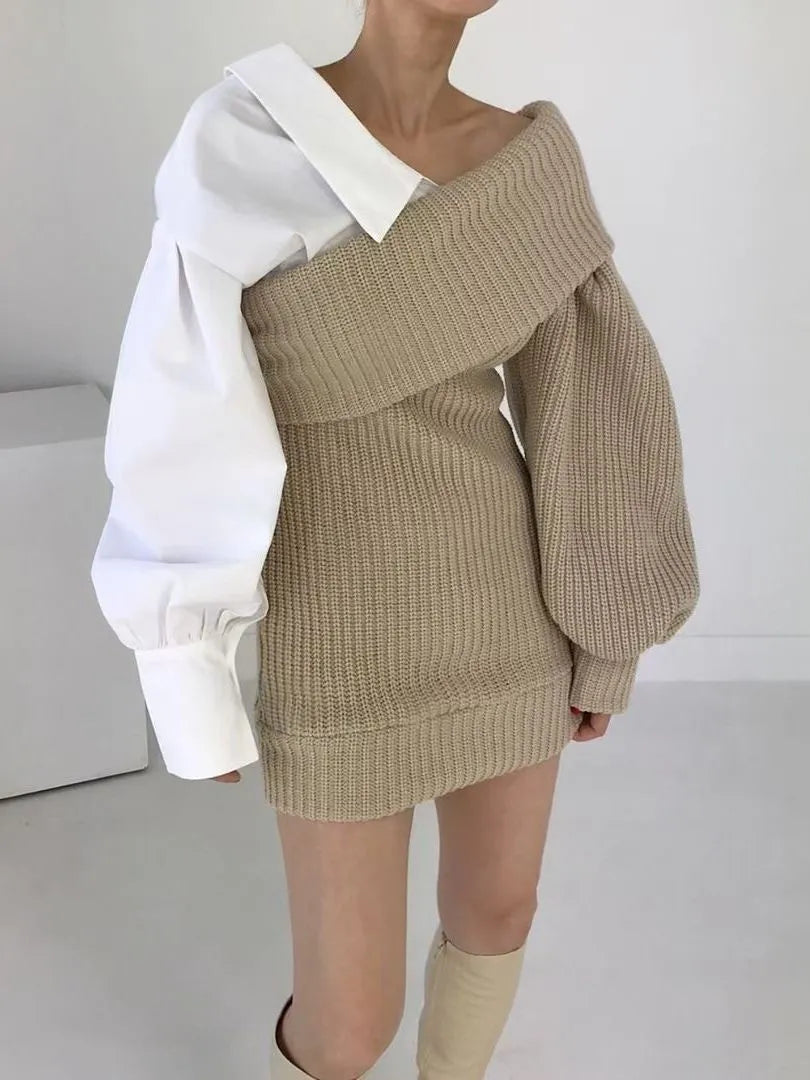 Gebreide Dames Jurk met Blouse -Detail â€“ Trendy, Warm & Origineel