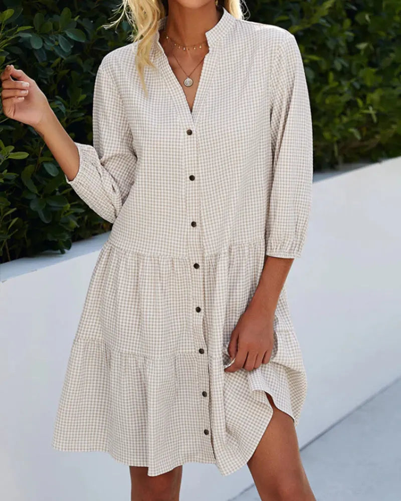 - kariertes A-Linien-Kleid mit Knopfleiste fÃ¼r Damen Ã¤hnelt einem Hemdblusenkleid