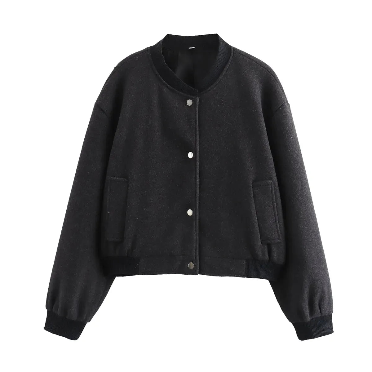 Stylish Women's Cropped Bomber Jacket with Snap Buttons