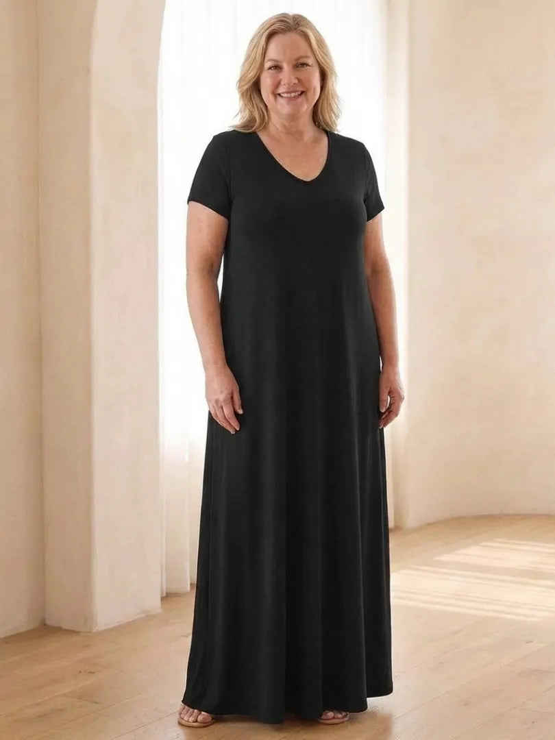 Samira | V Neck Short Sleeve Pocket Maxi Dress