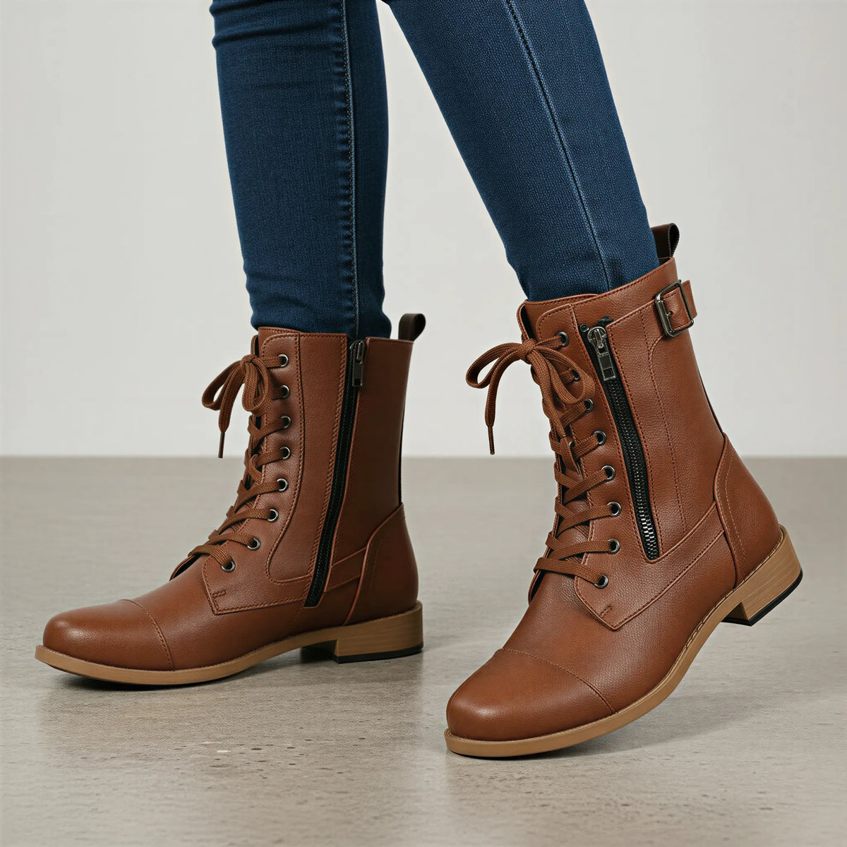 Schnürstiefeletten | Seitlicher Reißverschluss | Damen