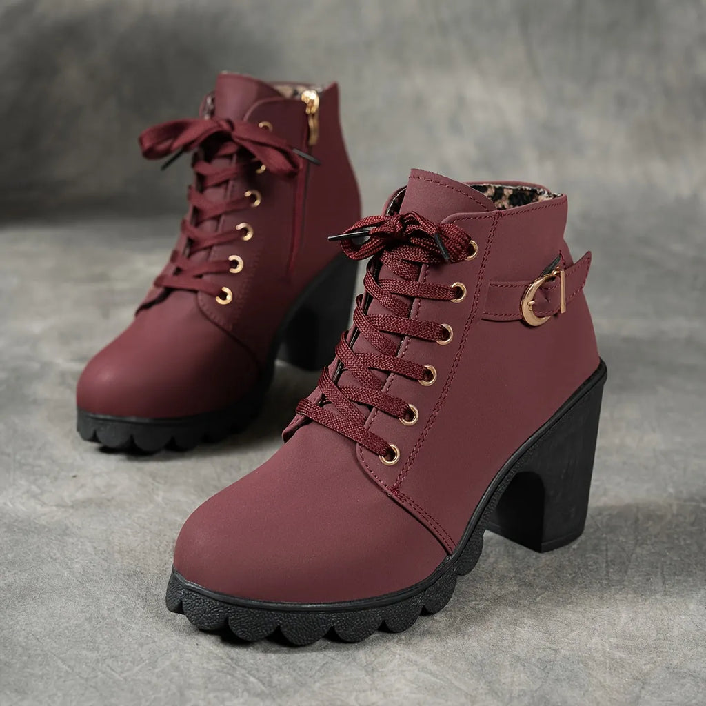 Dames Enkelboots Met Blokhak | Comfortabele All-Season Veterschoenen