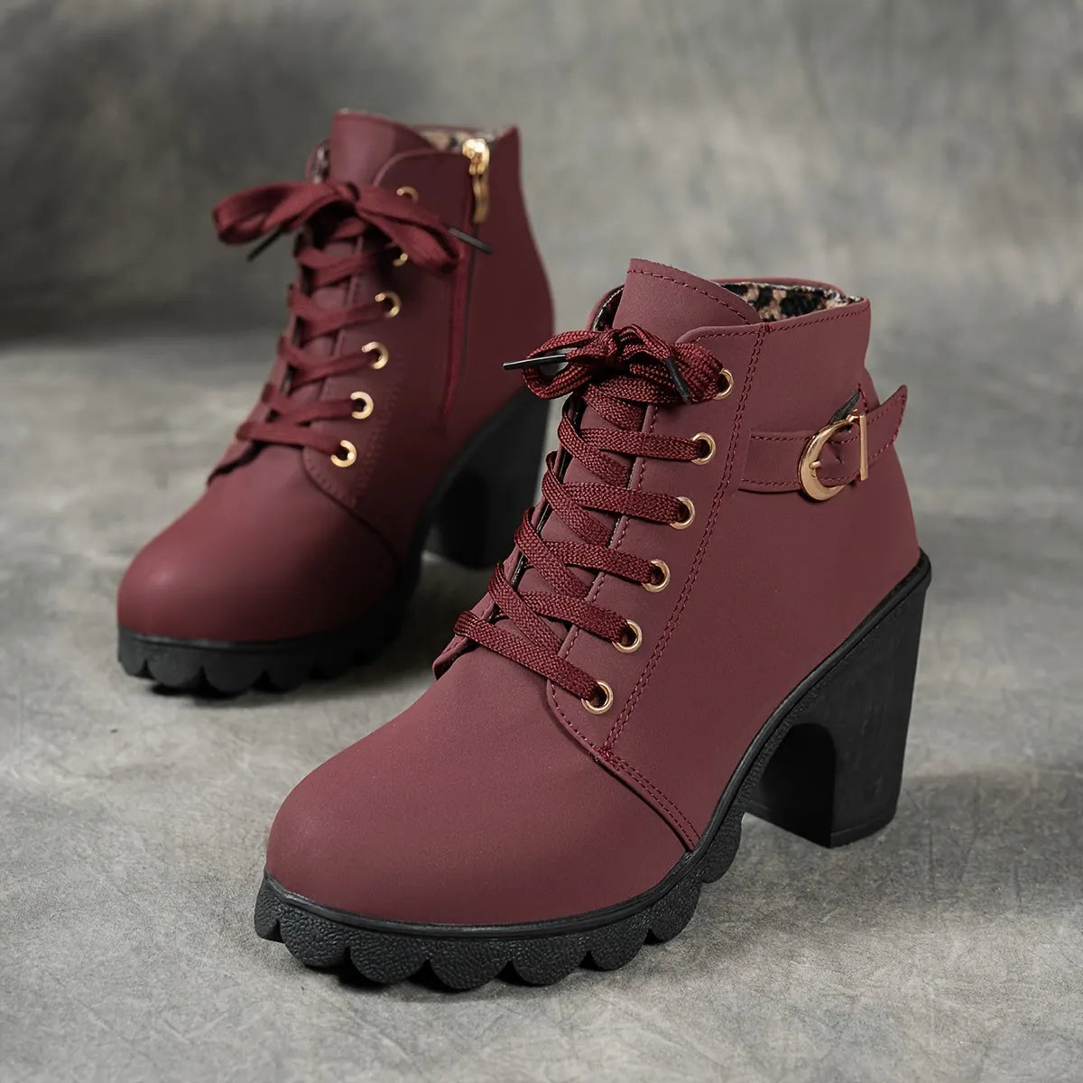 Dames Enkelboots Met Blokhak | Comfortabele All-Season Veterschoenen