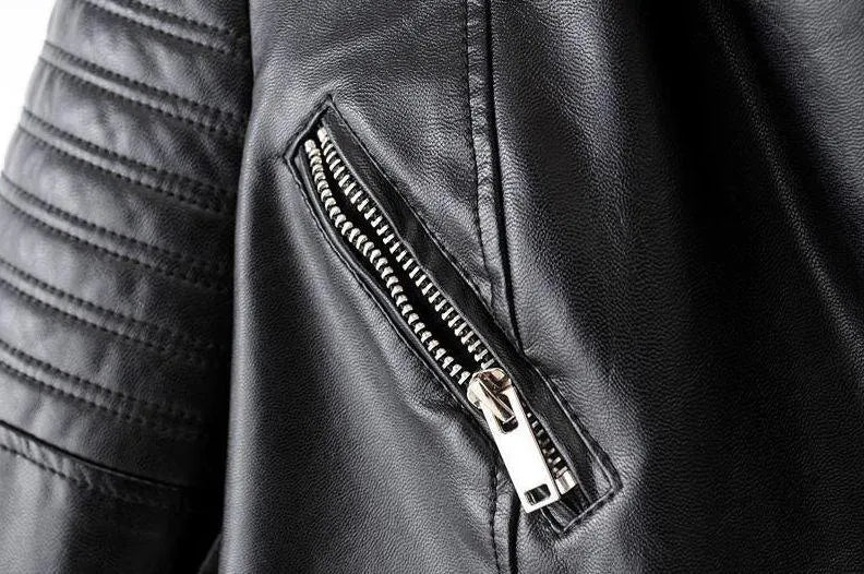 - Revers Reißverschluss Slim Fit Lederjacke