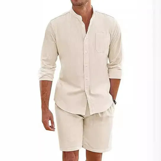 Herren Leichte und atmungsaktive Leinenhemden mit kurzer Hose