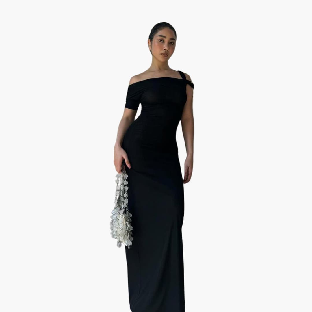 Womenâ€™s One-Shoulder Maxi Dress with Twisted Sleeve Detail
