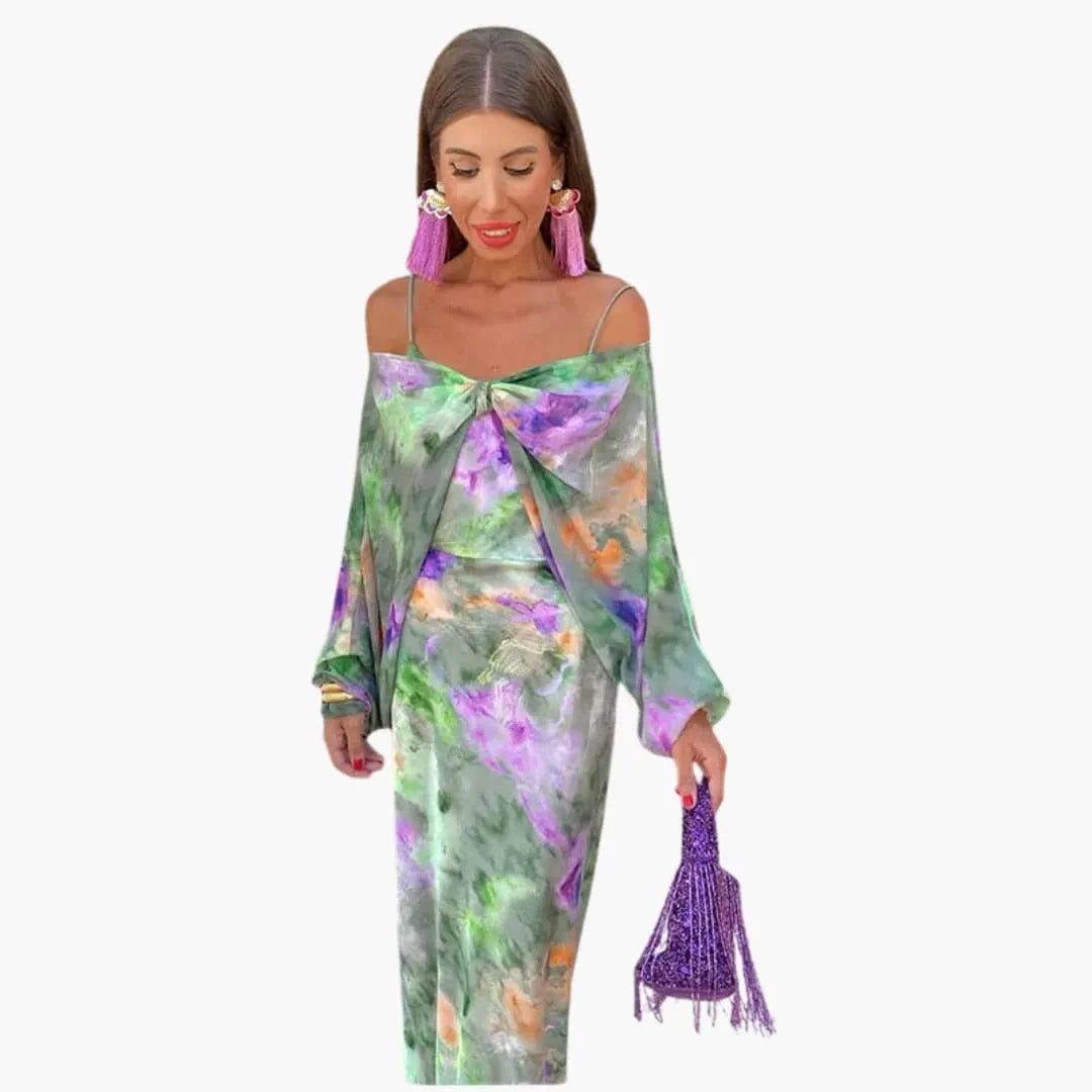 Womenâ€™s Dress with Floral Pattern and Detachable Scarf