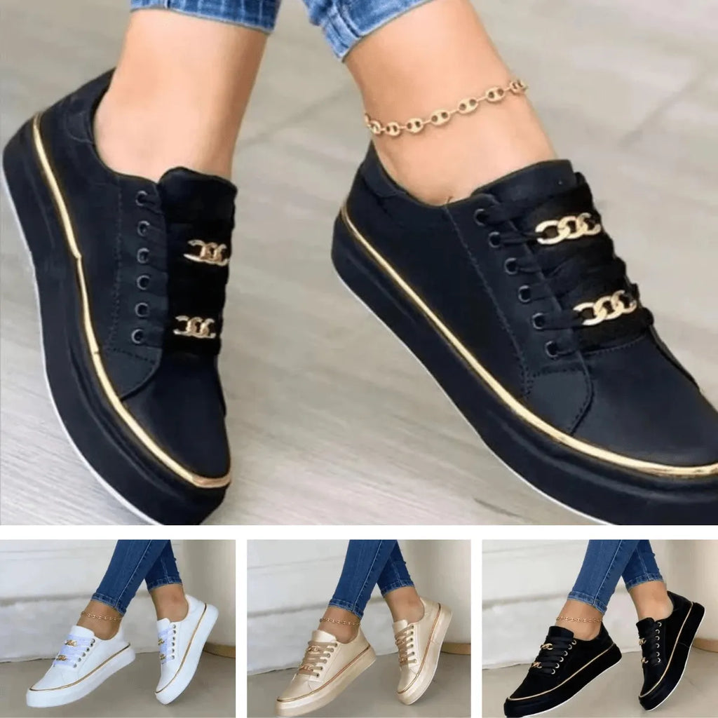 Women's Sneakers with Platform Sole and Gold Chain