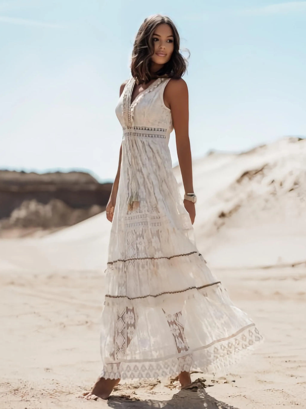 SolÃ©aâ„¢ â€“ Sommerliches Maxikleid im Boho-Stil mit Spitze & Schlitz
