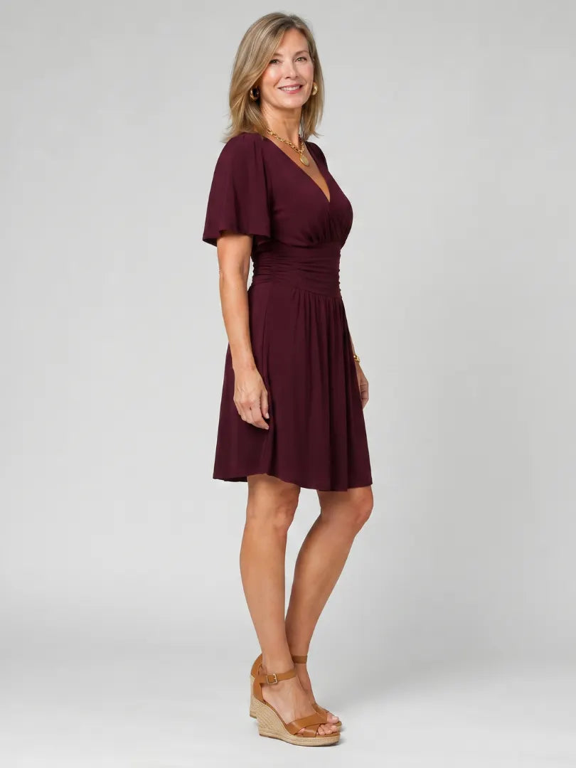 Earimen | Flutter Sleeve V Neck Mini Dress