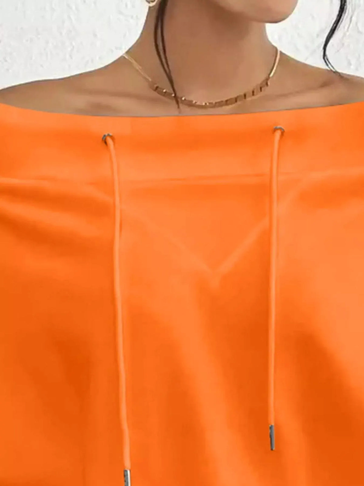 Full Size Off-Shoulder Drawstring Long Sleeve Top Plus Size