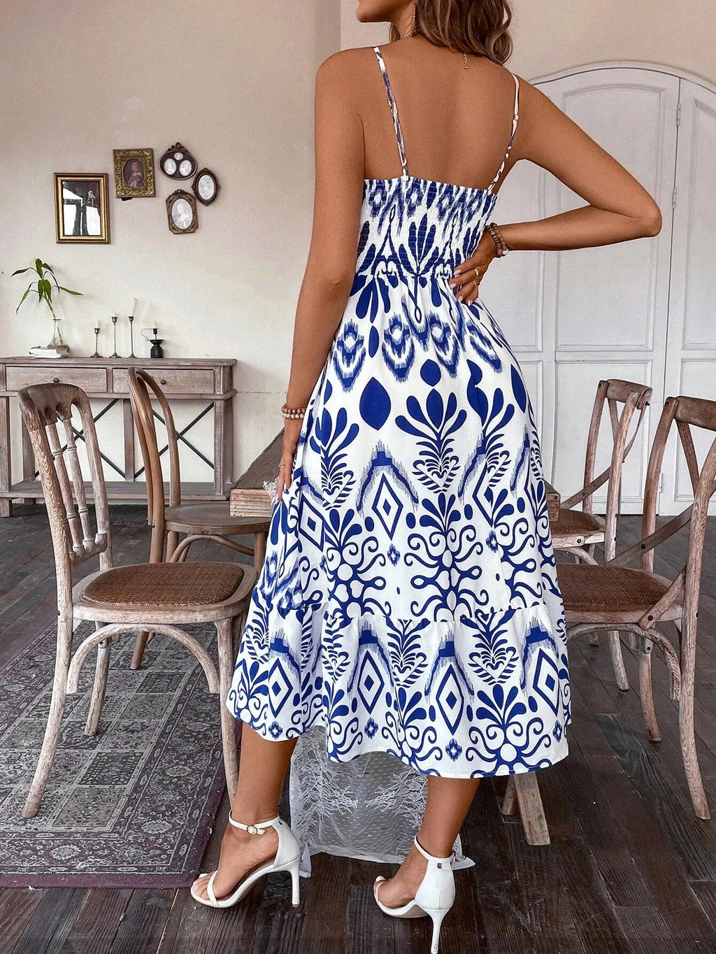 Vestido Midi Estampa Rizia Azul