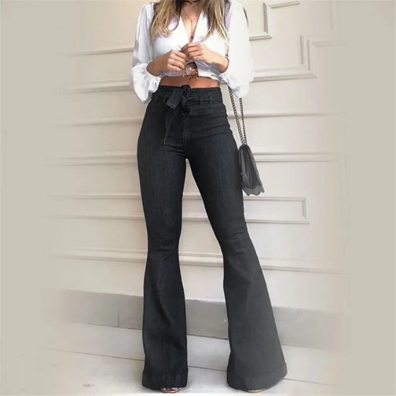 Pantalon Ã©vasÃ© Ã  lacets micro-Ã©lastiques