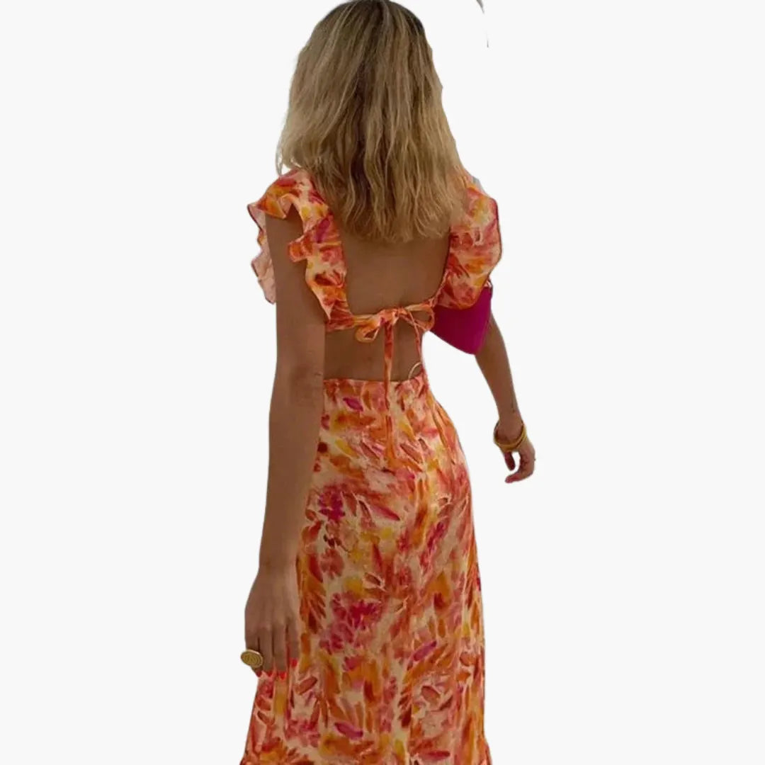 Womenâ€™s V-Neck Maxi Dress with Ruffled Sleeves