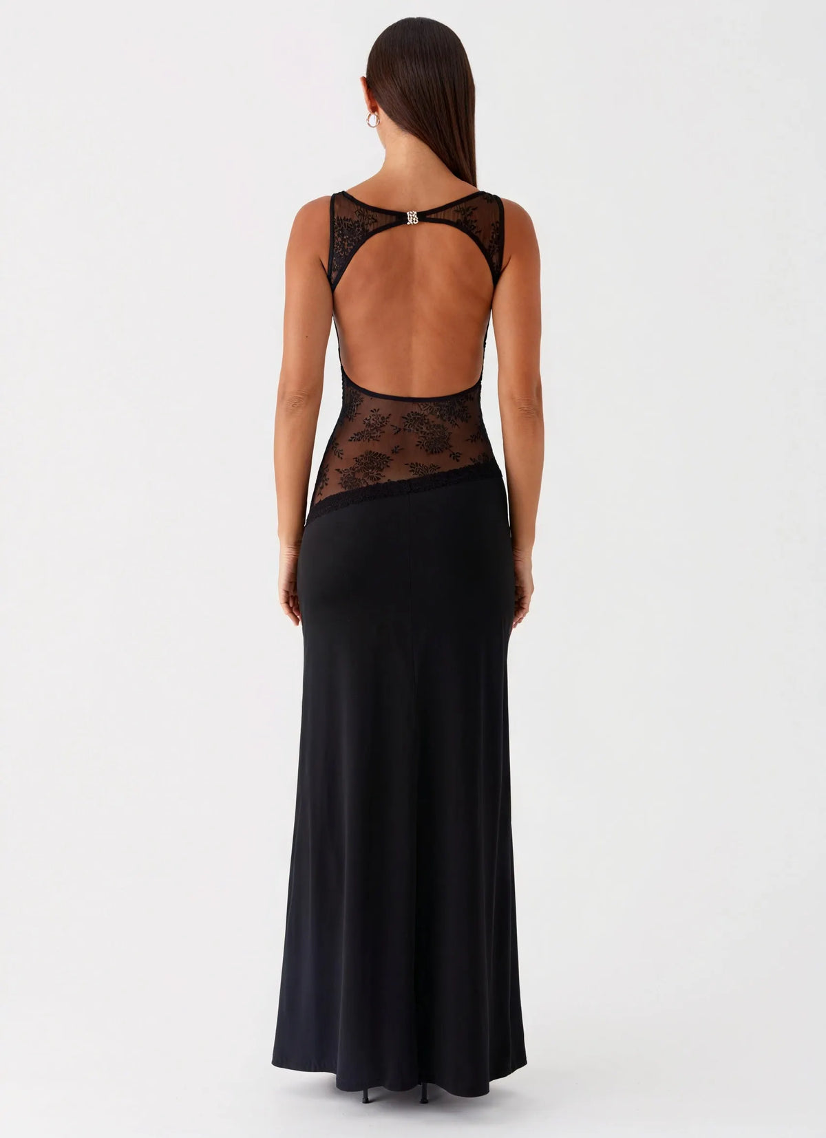 Ärmelloses Maxikleid mit exquisitem Spitzenpanel