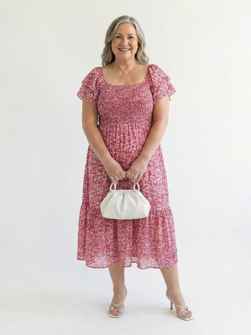 Odette | Off Shoulder Floral Smocked Midi Dress