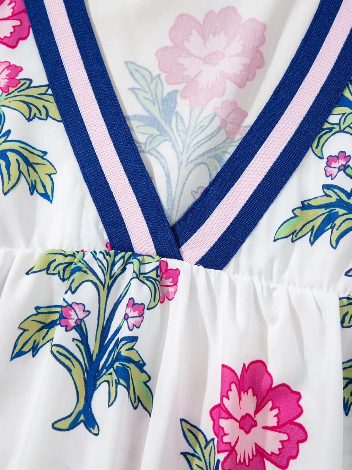 Floral Print Striped V Neck Blouse