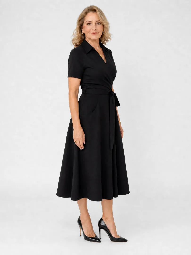 Coral | Collared Wrap Waist Midi Dress