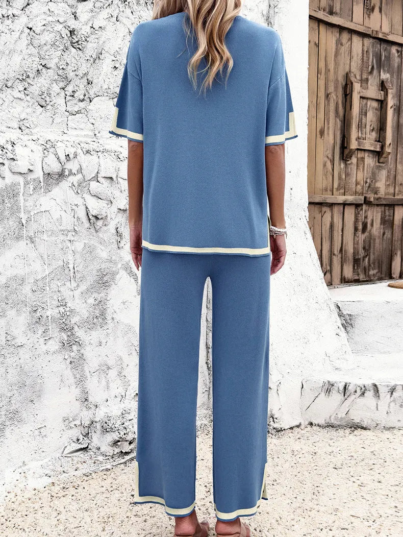 Stylish Women's Loungewear Set with Wide Pants and Split