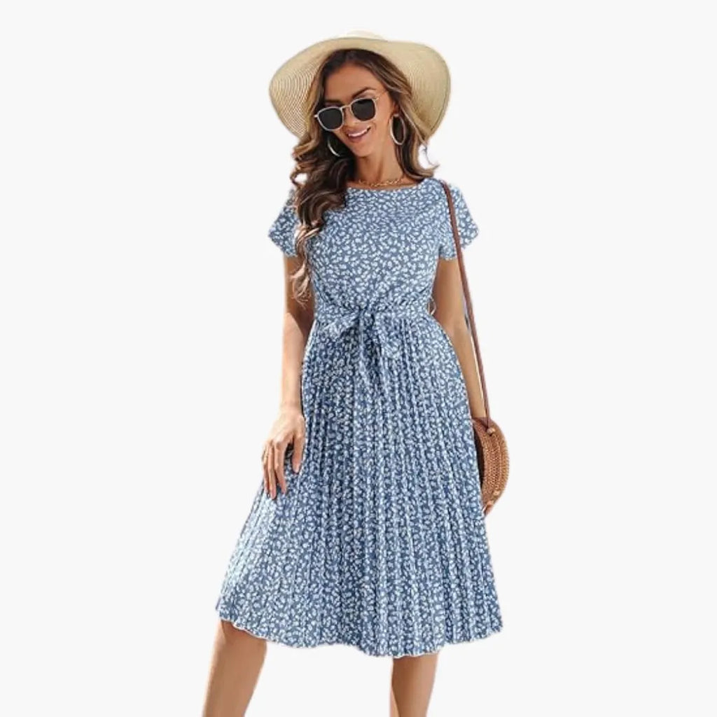 Womenâ€™s Summer Dress with Belted Waist and Floral Print