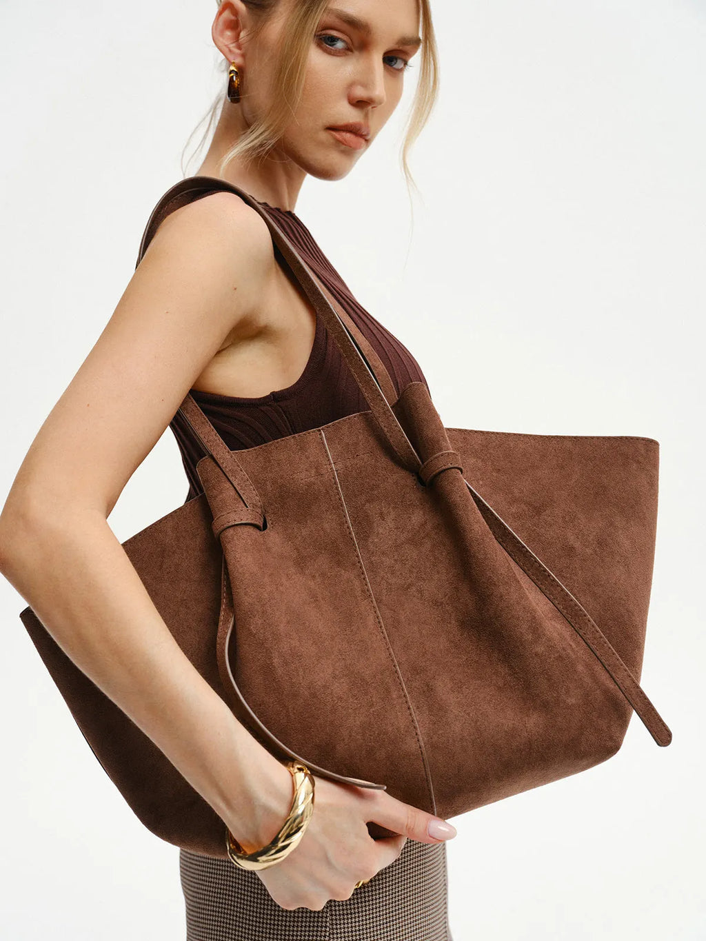 Chic Large Brown Women's Suede Shoulder Bag